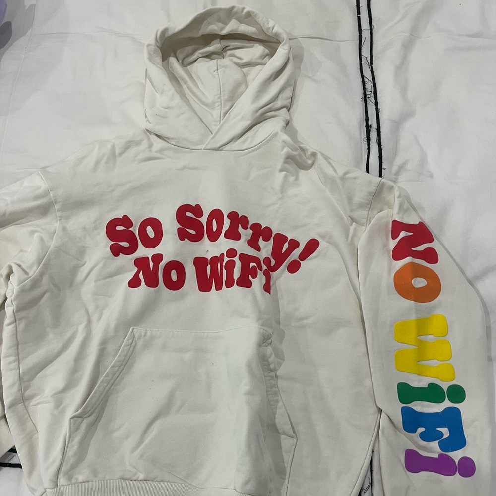 Madhappy White Hoodie with Colorful 'No WiFi' Print